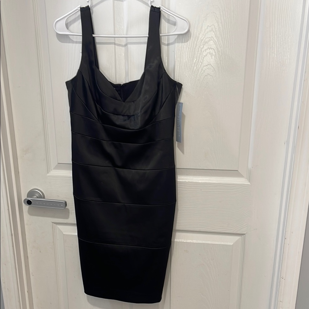 London Times Black Cowl Neck Sheath Dress